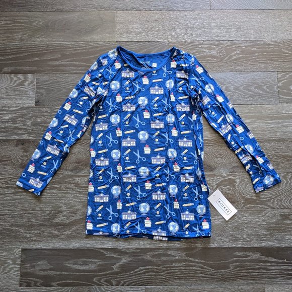NWT Kickee Pants Print Loosey Goosey Long Sleeve Tee in Navy Education Small - Picture 2 of 6
